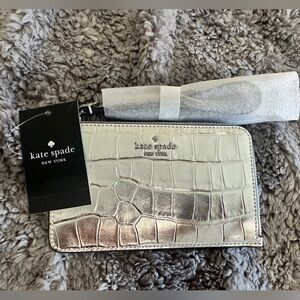 Kate Spade Silver Croc Card Holder Wristlet
